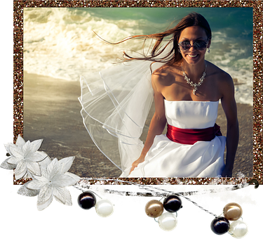 Beachside Bridein Whiteand Red Dress PNG
