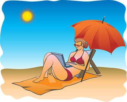 Beachside Remote Work Illustration PNG