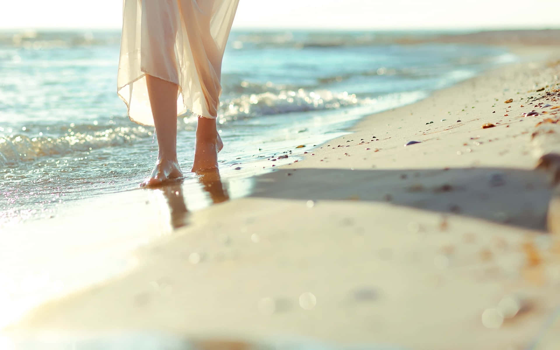 Beachside Stroll Barefoot Legs Wallpaper