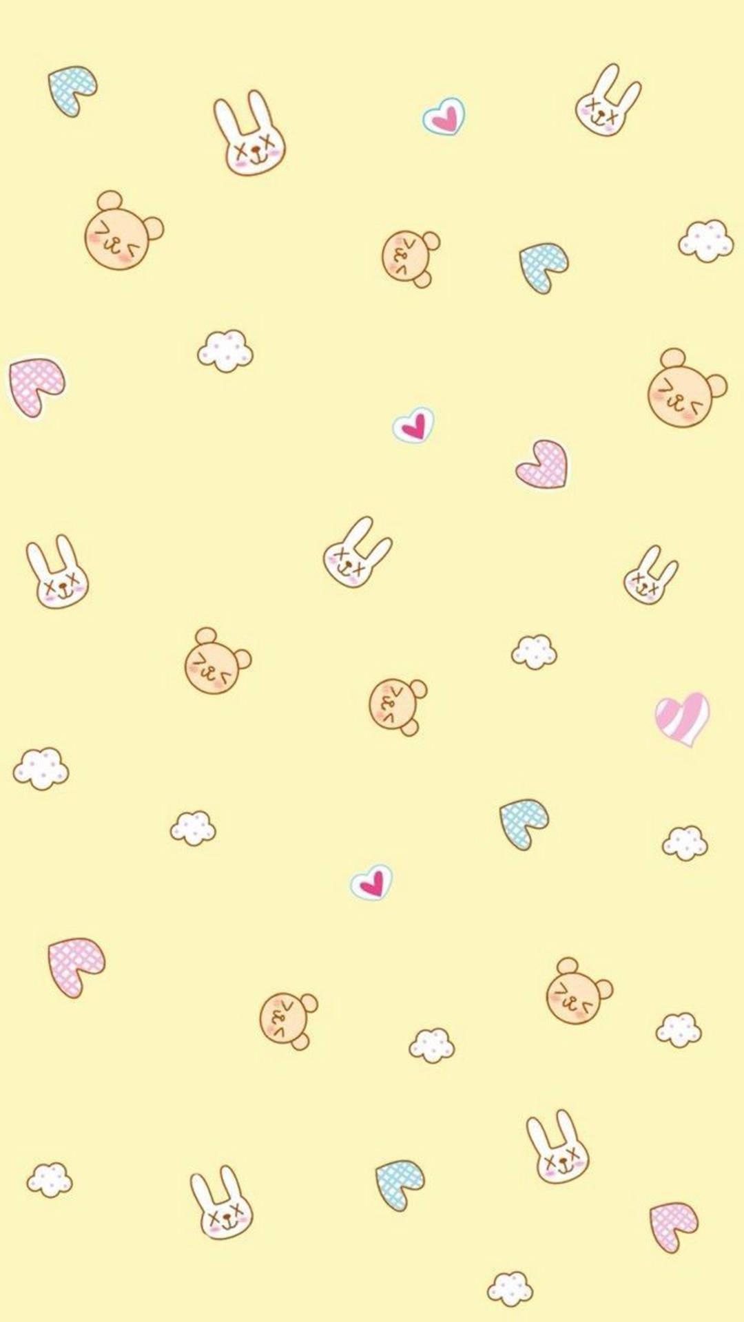 Bear And Bunny Pastel Yellow Aesthetic Wallpaper