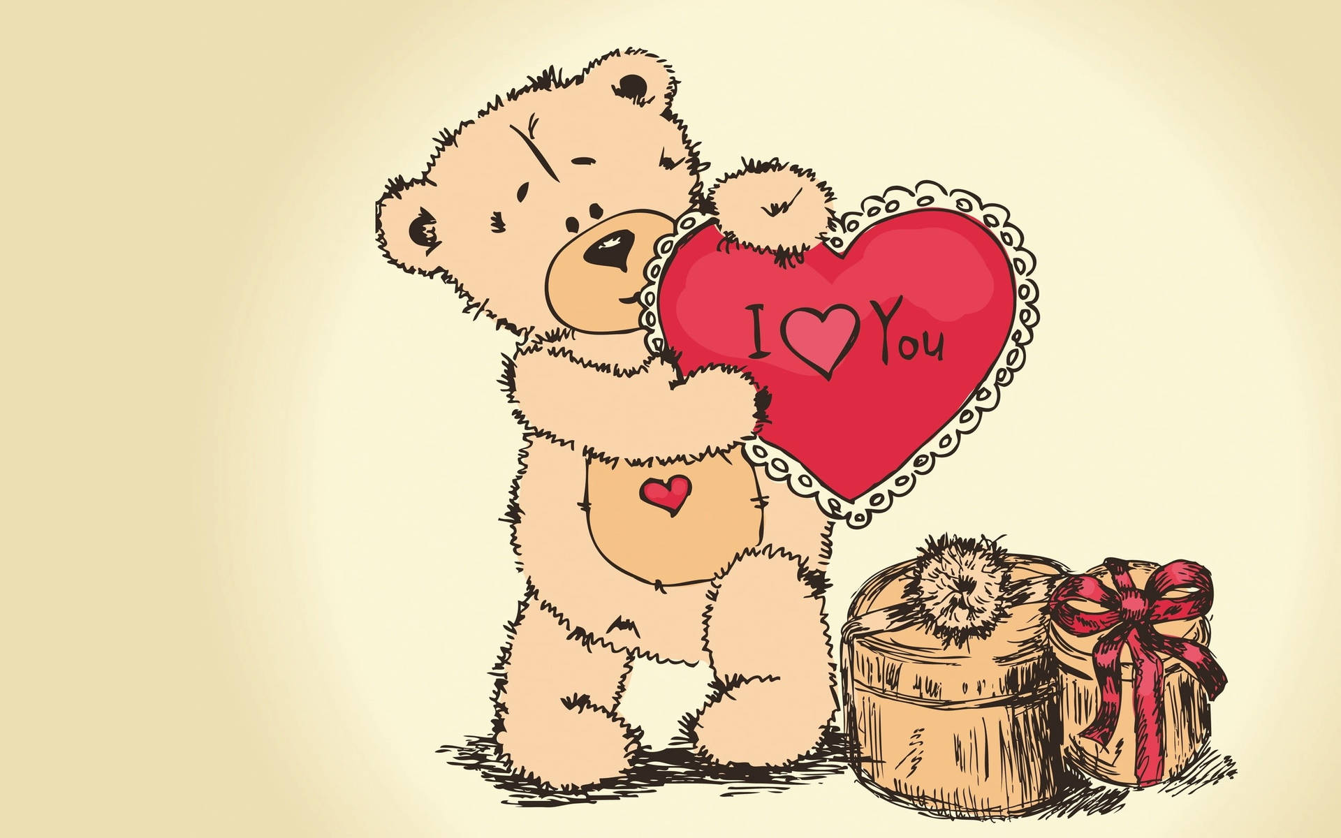 Bear And Gifts Love Drawings Wallpaper
