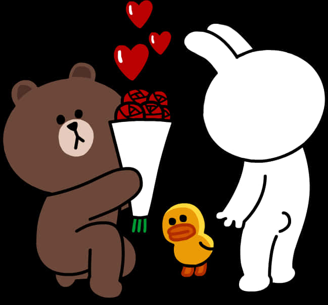 Bear Gifting Roses Cartoon PNG