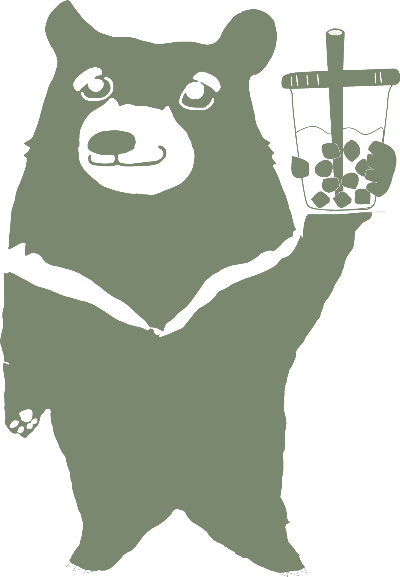 Bear With Bubble Tea Illustration PNG