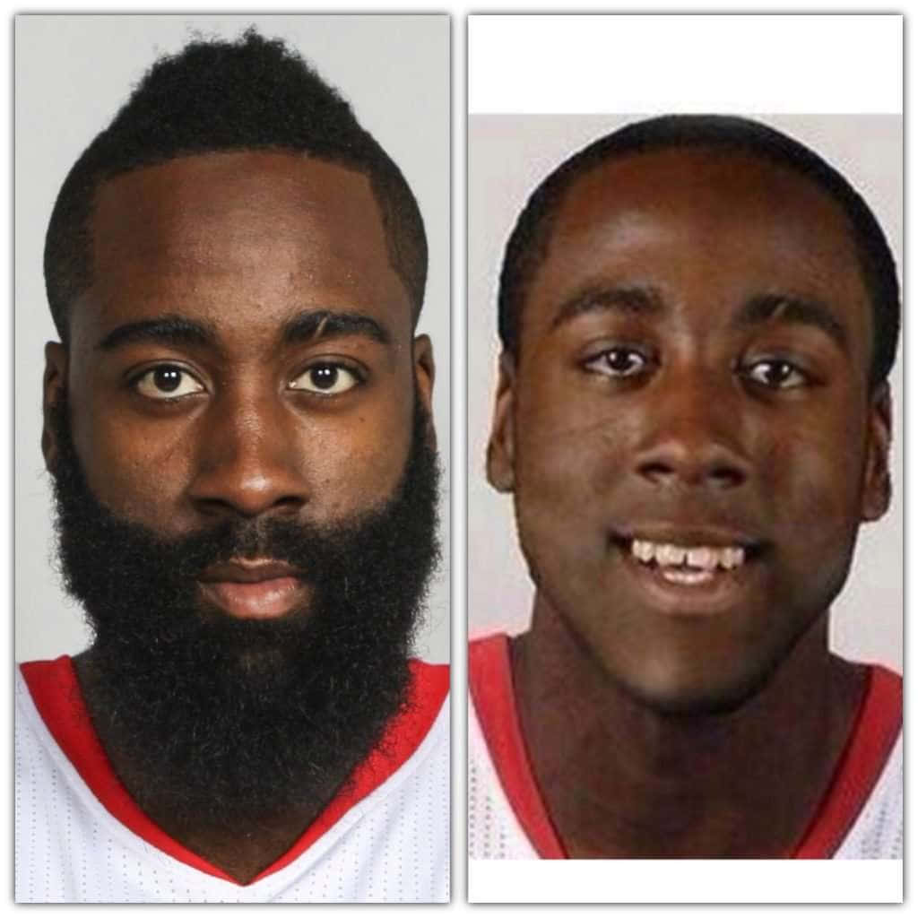 Two Pictures Of Two Basketball Players With Beards