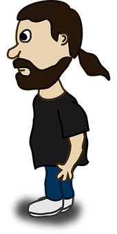 Bearded Cartoon Man Side View PNG