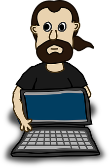 Bearded Cartoon Manwith Laptop PNG