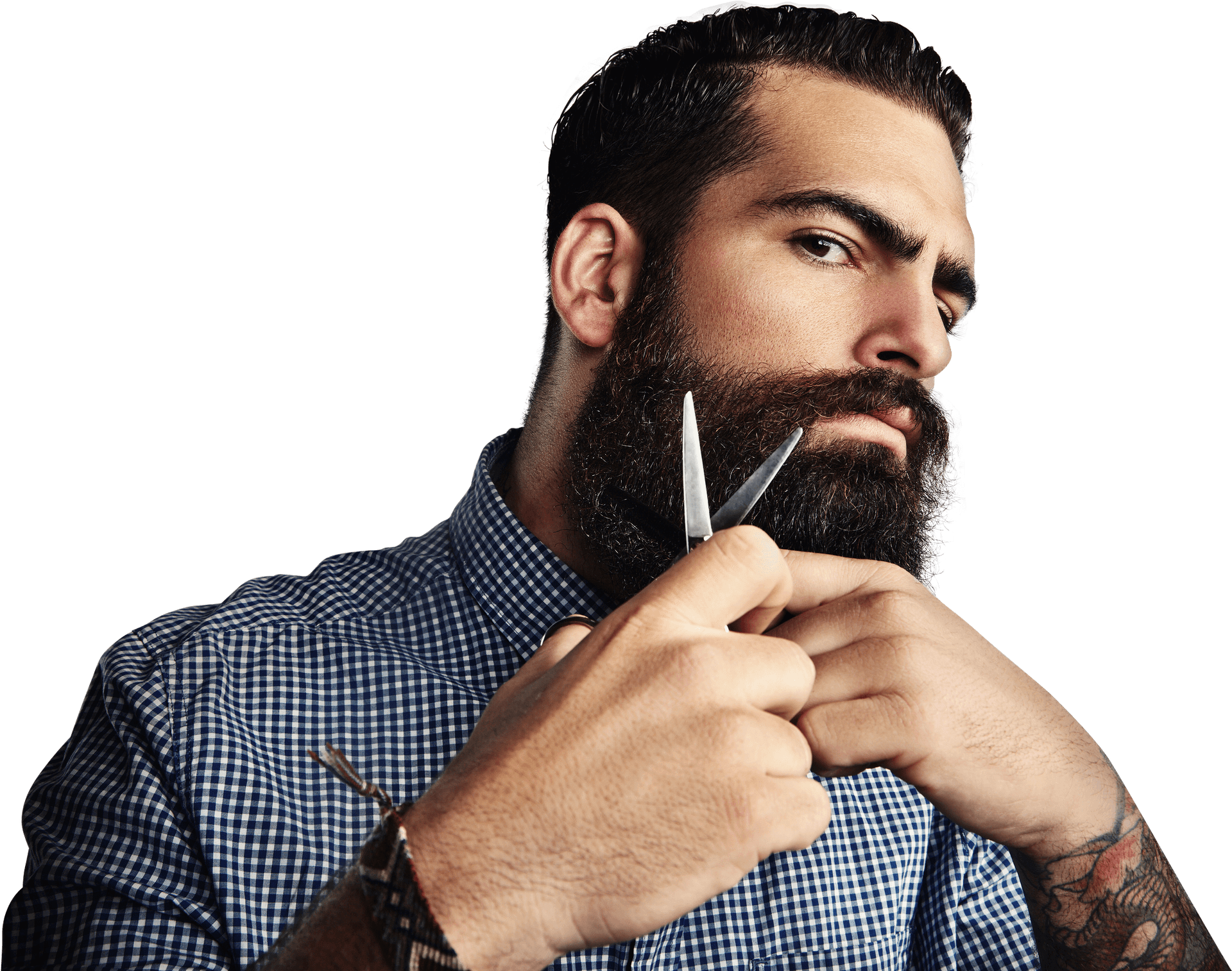 Bearded Man Holding Scissors PNG