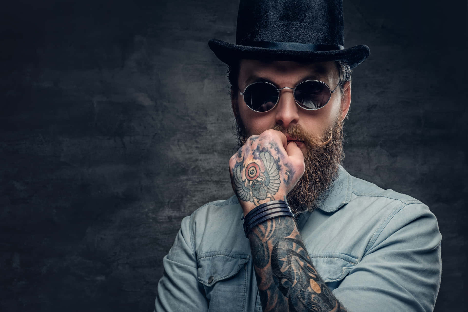 Bearded Man With Hand Tattoo Wallpaper