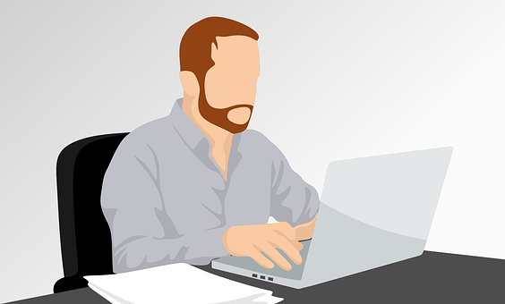 Bearded Man Workingon Laptop PNG