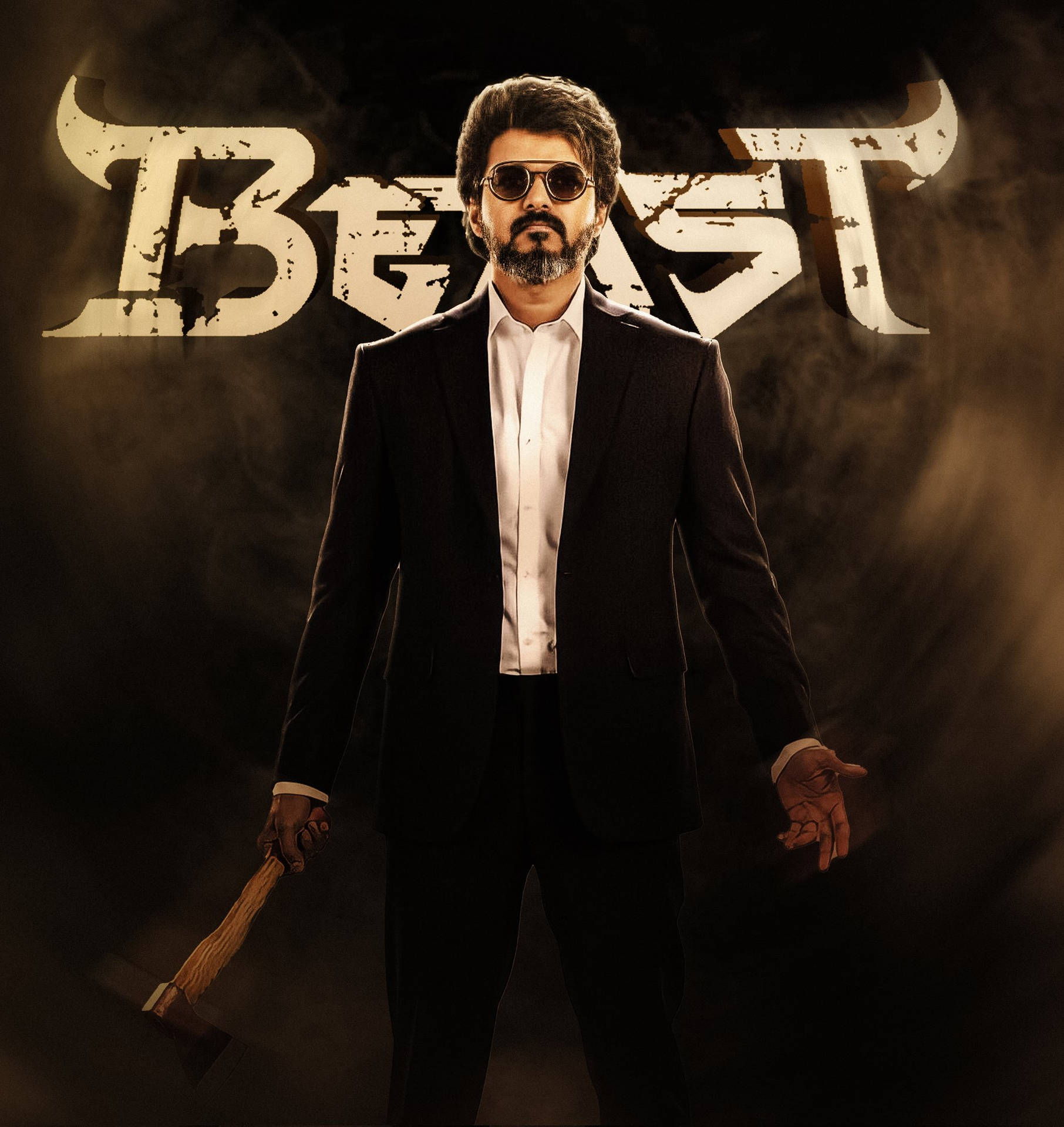 Beast Vijay In Black Suit Wallpaper