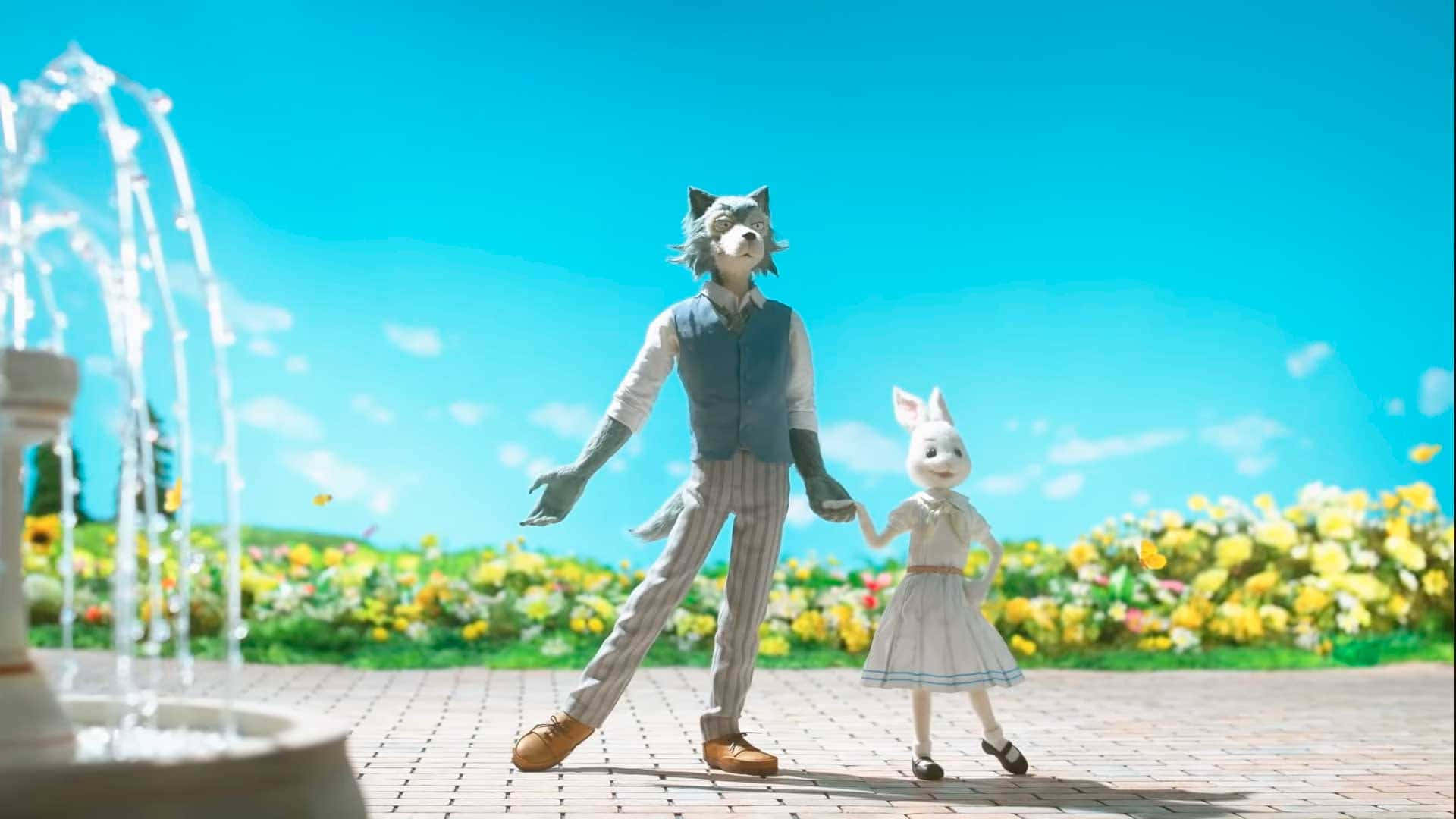 Beastars Legoshi En Haru Wandelen Samen Achtergrond