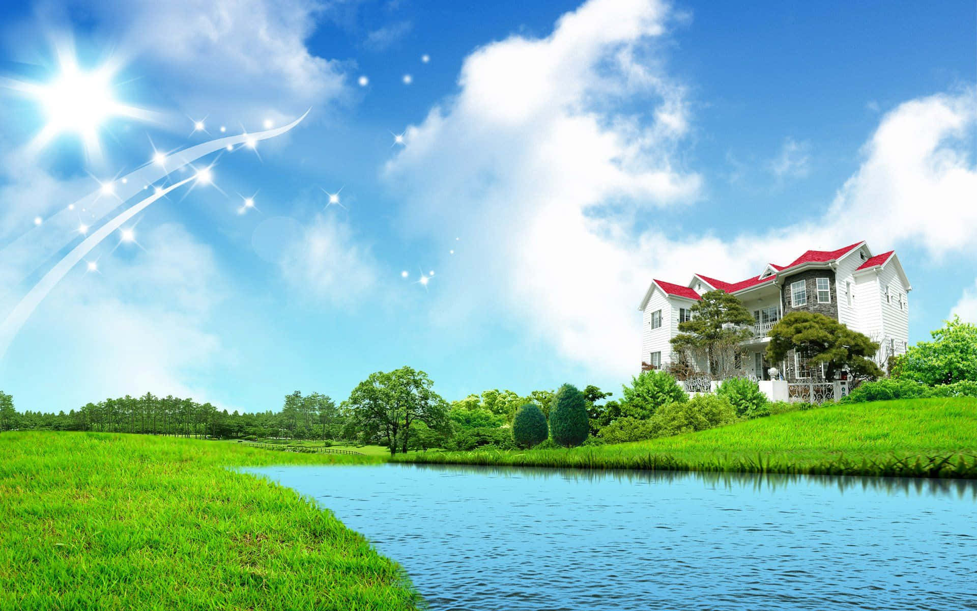 Beautiful Lake House With Amazing View Wallpaper