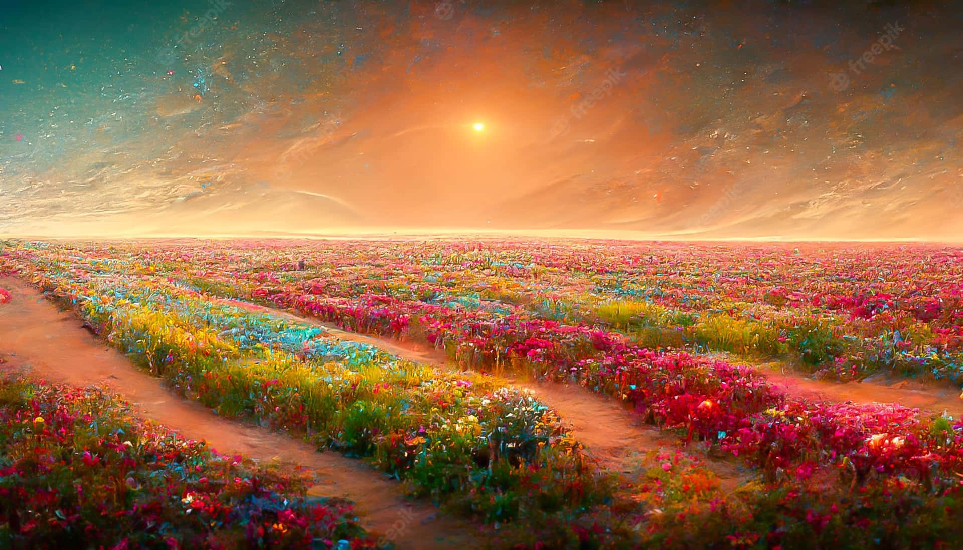 Beautiful Flowers Amazing Fiery Sky Wallpaper