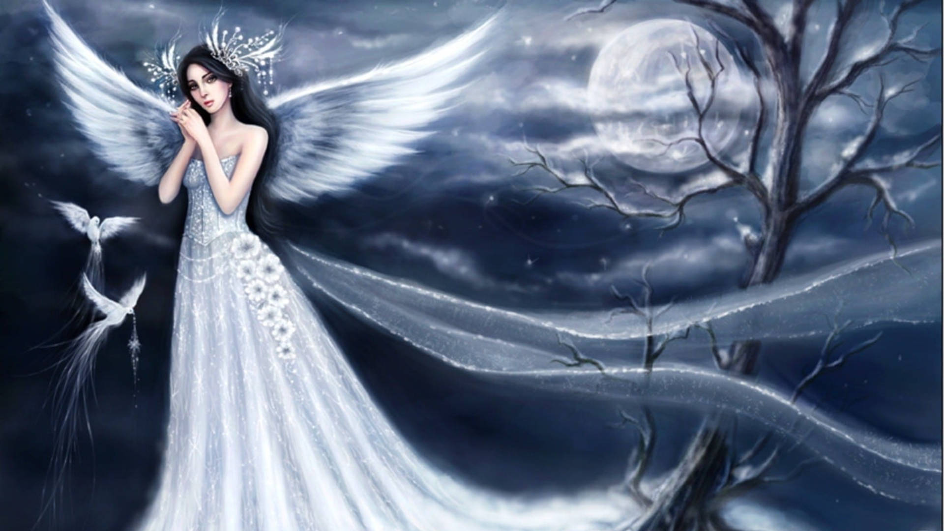 Beautiful Angels In Moonlight Wallpaper