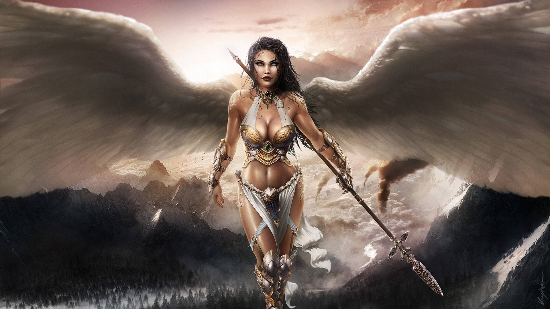 Ангел воин. Ангел воин королева, стоя в доспехах с механическими крыльями и держит меч.