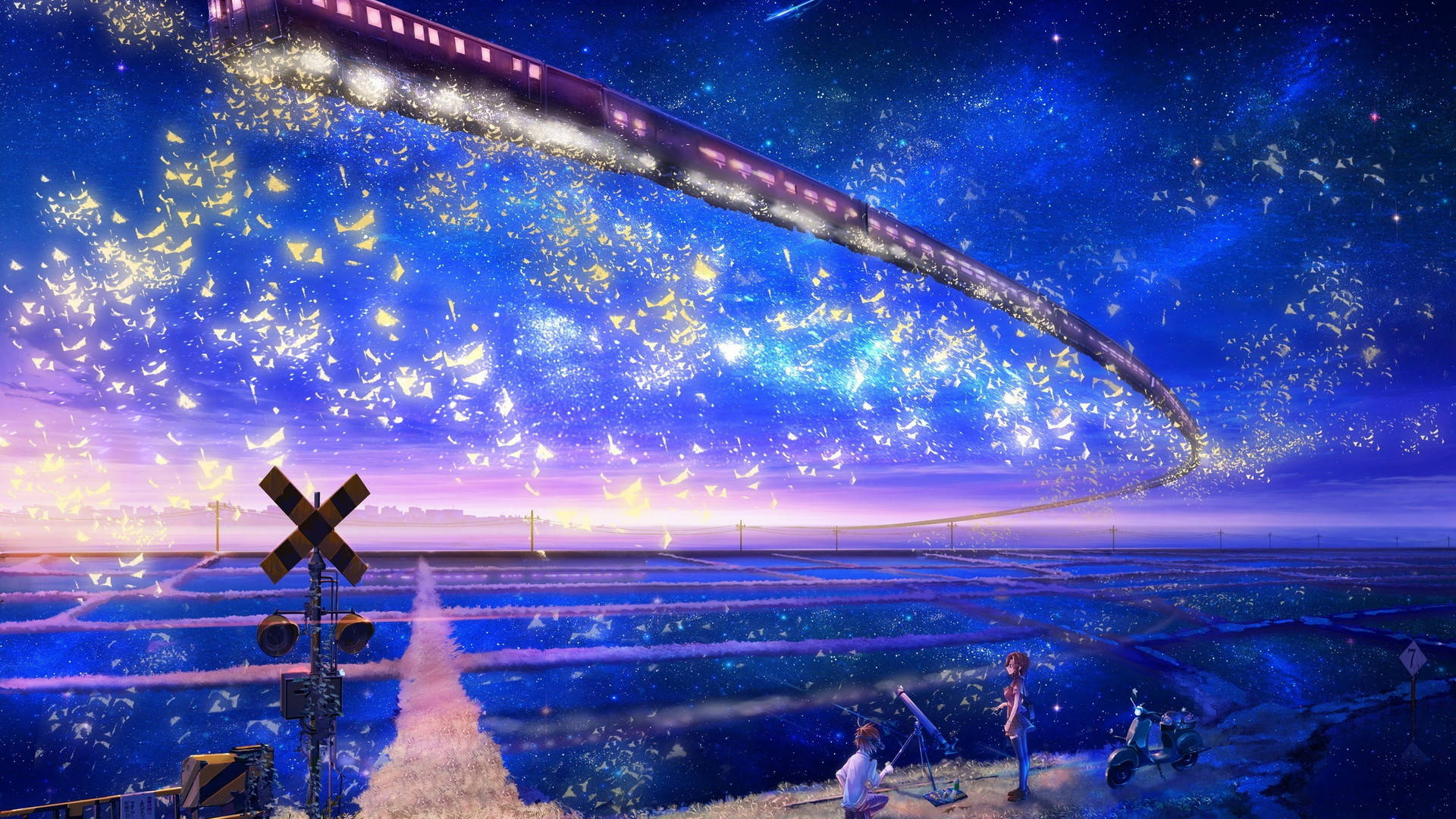 Beautiful Anime Couple Gazing Magical Sky