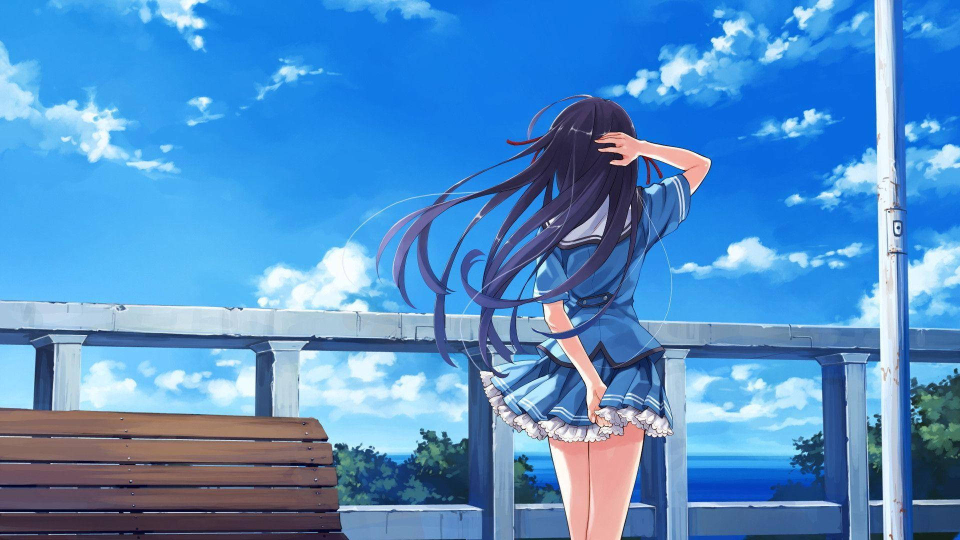Beautiful Anime Girl Beach Scenery Picture