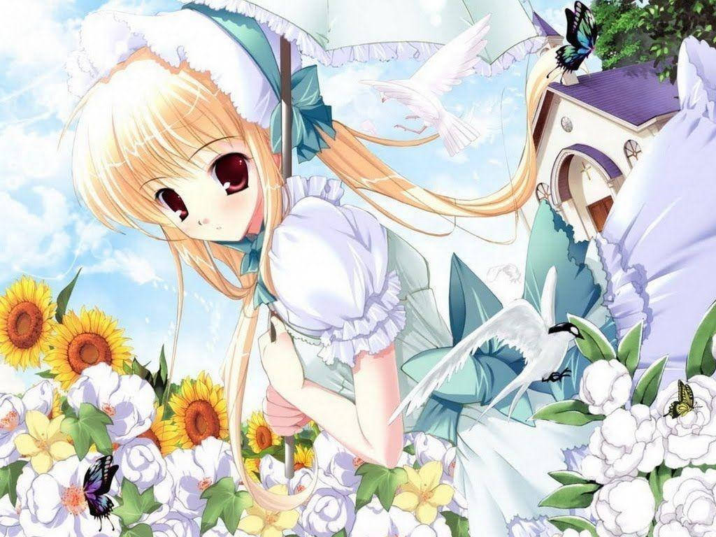 Beautiful Anime Girl In Flower Field