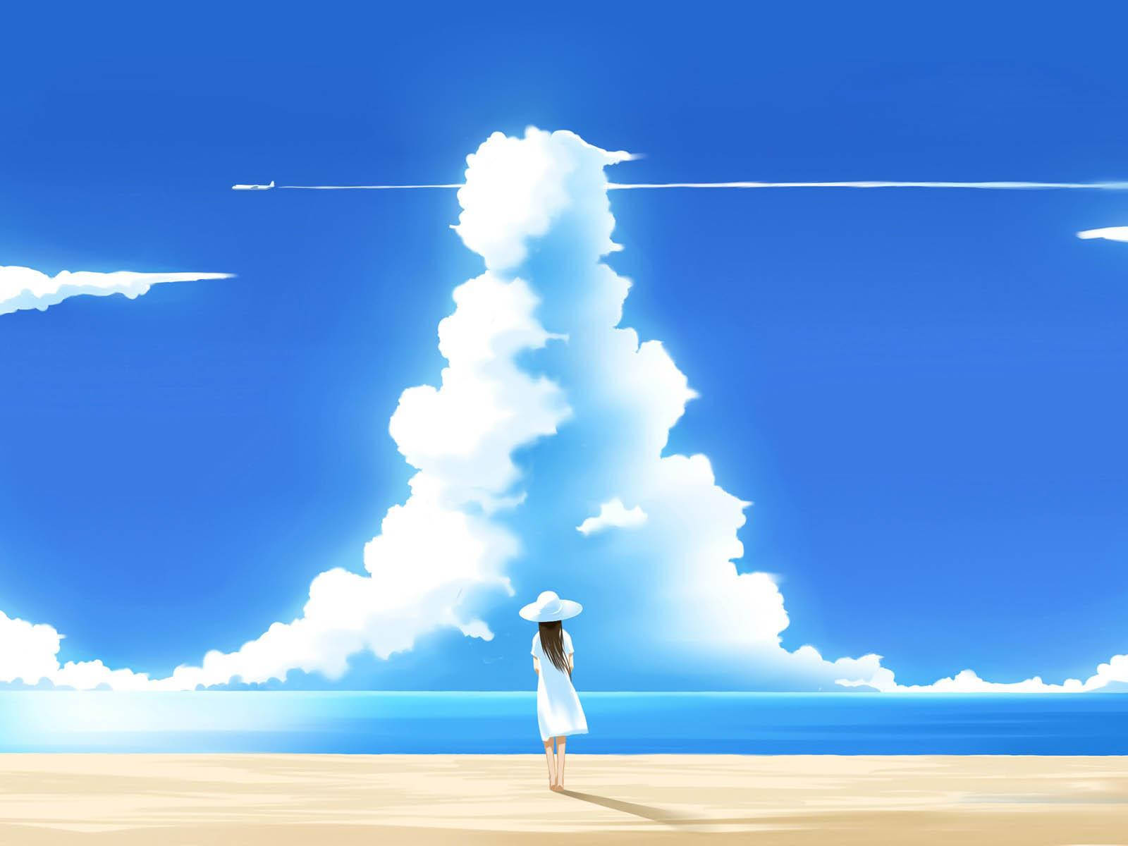 Smuk Anime Minimalistisk Strand Scene Wallpaper