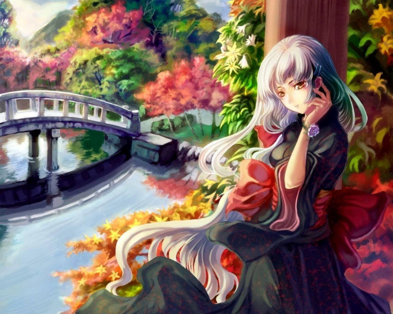 Beautiful Anime Princess On A Water Bridge