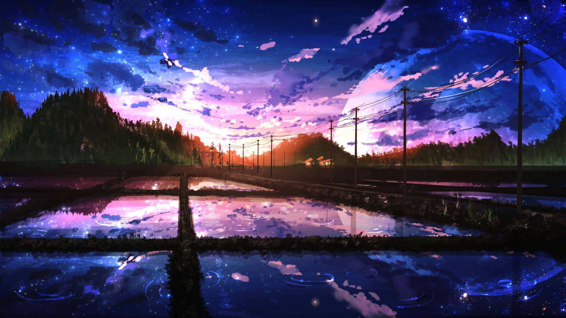 Purple Sky Farmlands Beautiful Anime Scenery Wallpaper