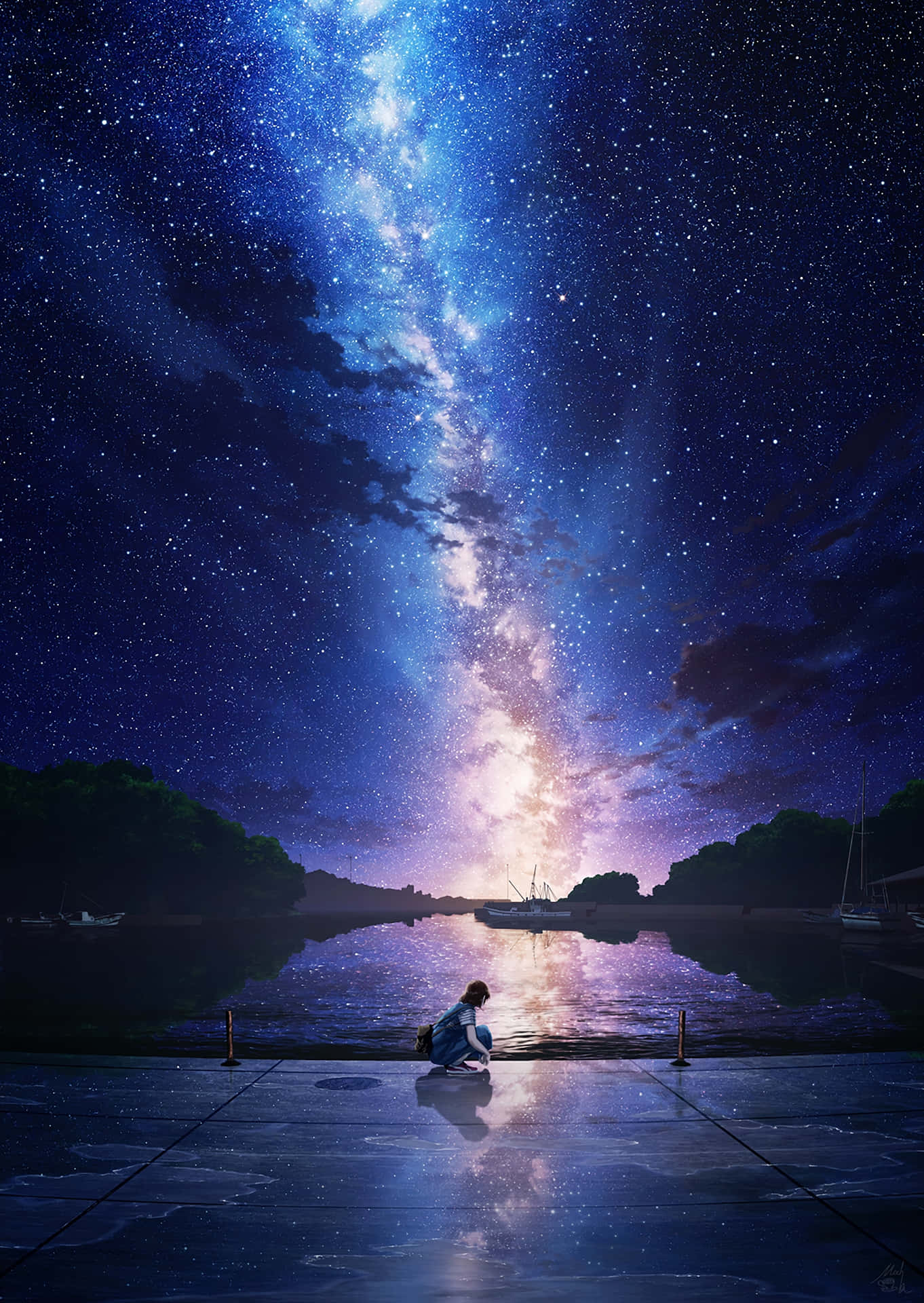 Night Sky Beautiful Anime Scenery Phone Wallpaper