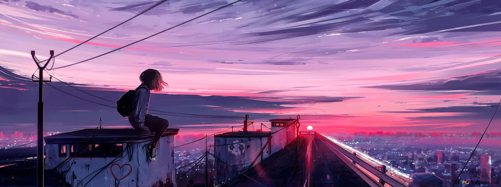 Anime Girl Alone Clouds Sky Scenery Art 4K Wallpaper iPhone HD