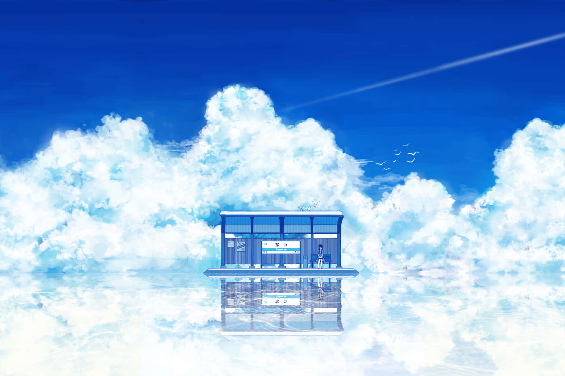Sky Bus Stop Beautiful Anime Scenery Wallpaper