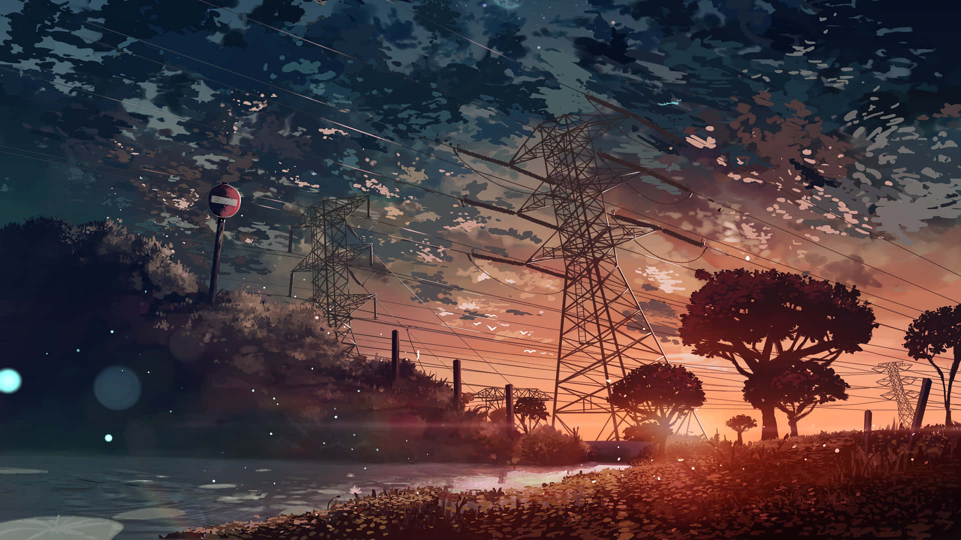 Power Line Beautiful Anime Scenery Wallpaper
