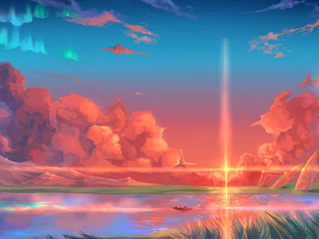 Sunset Skies Beautiful Anime Scenery Wallpaper