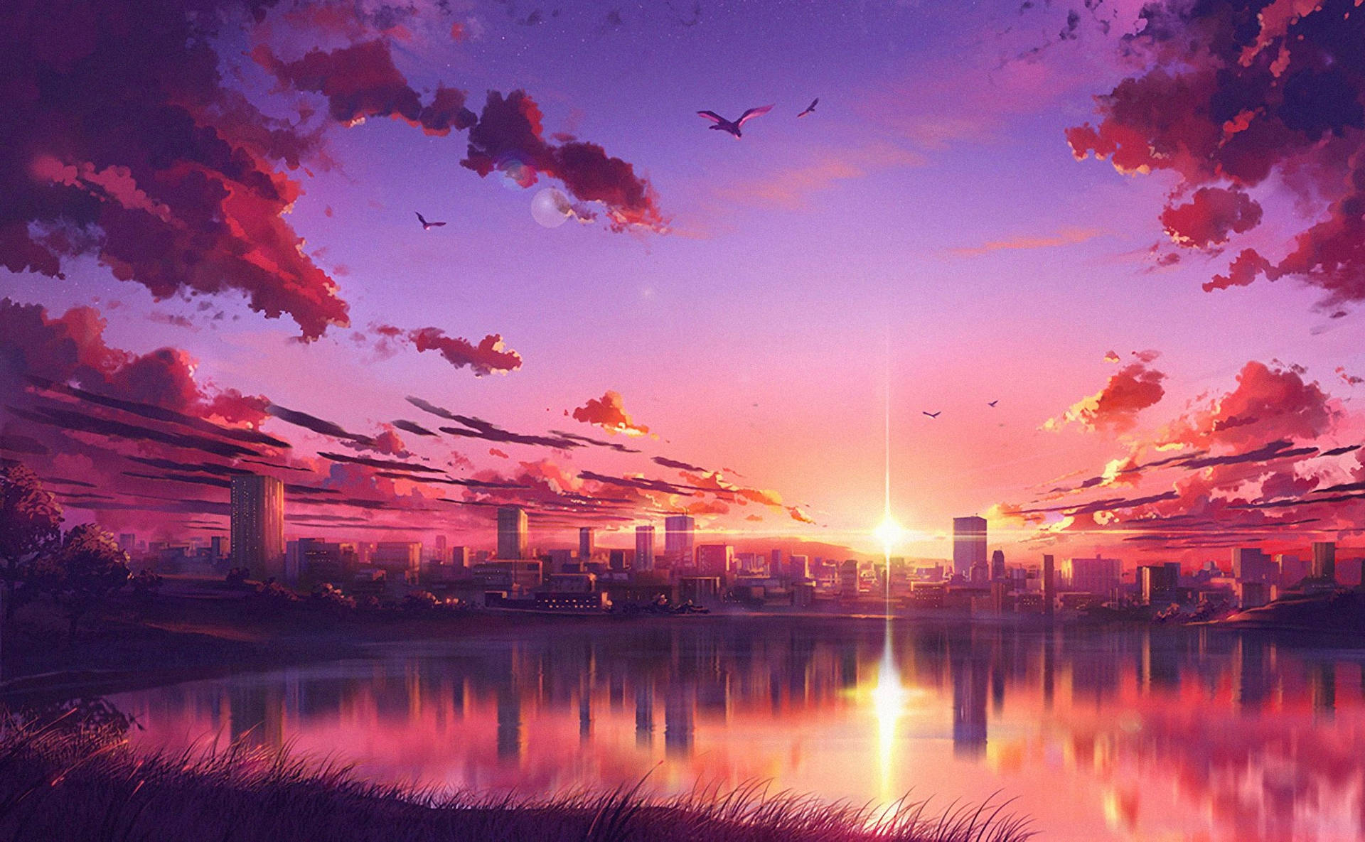Beautiful Anime Sunset Sky Wallpaper