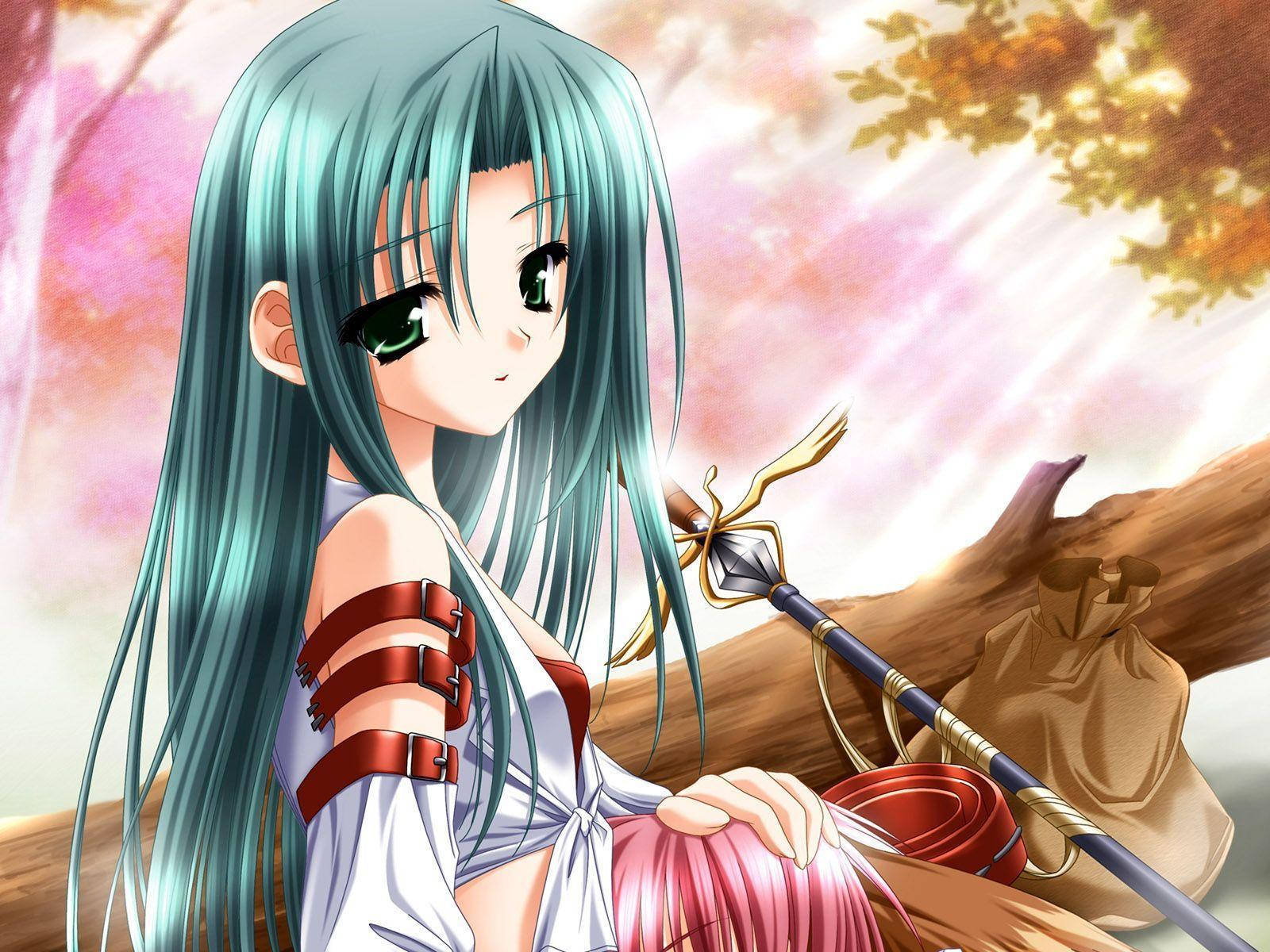 Beautiful Anime Woman With Green Hair Wallpaper