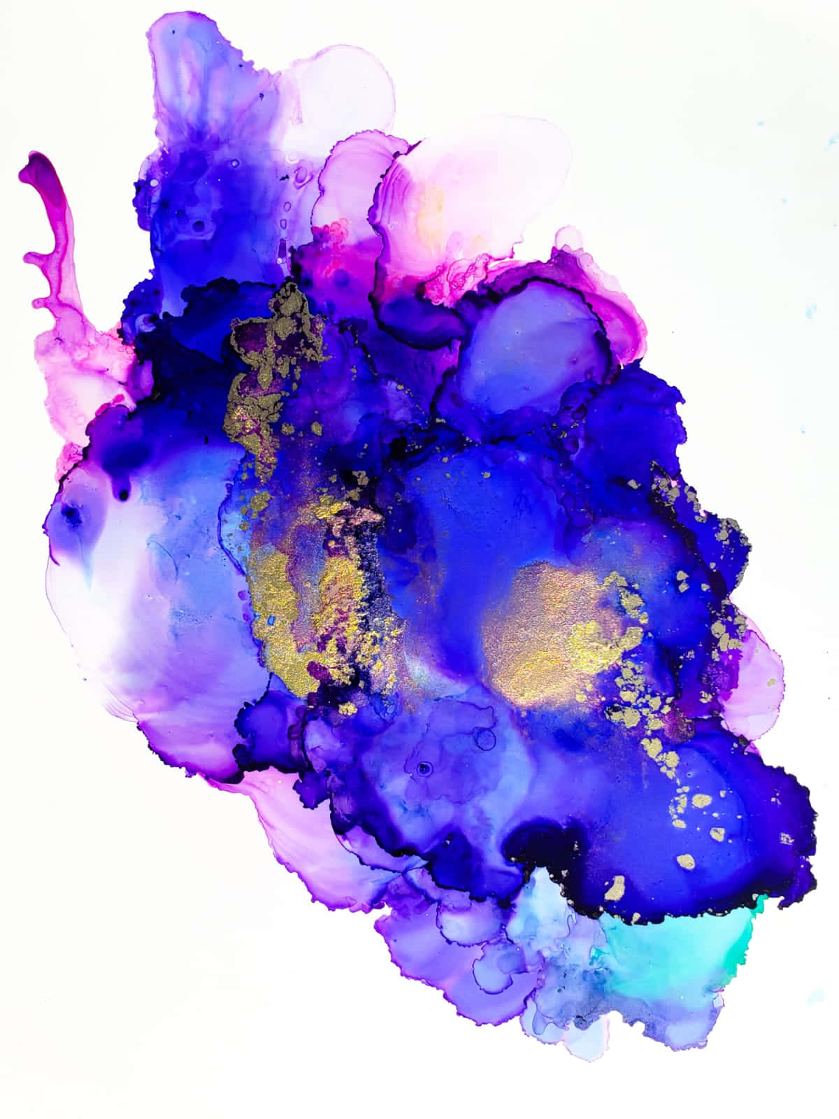 a painting of blue and purple ink on white