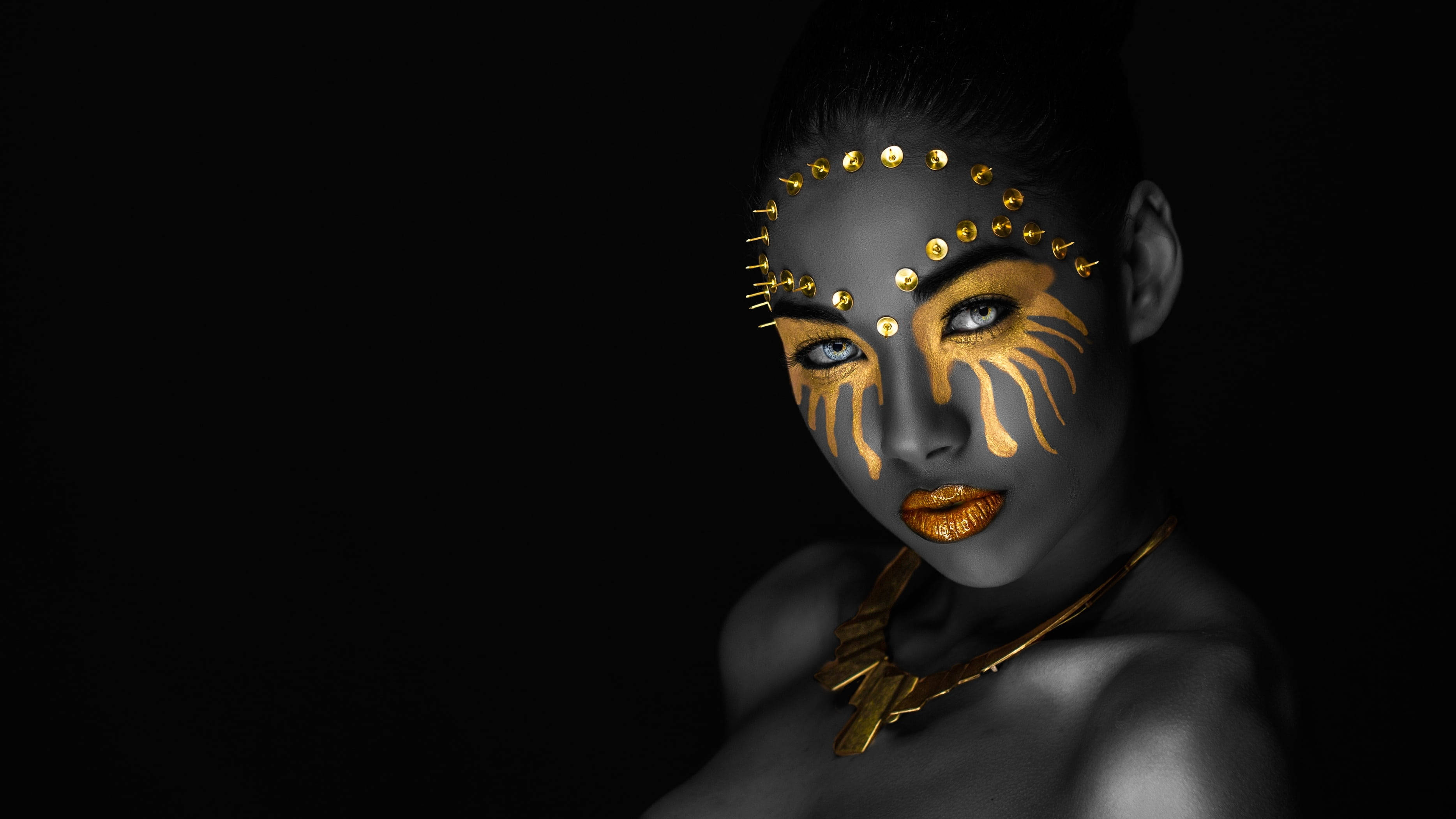 Beautiful Black Woman Gold Face Makeup Wallpaper
