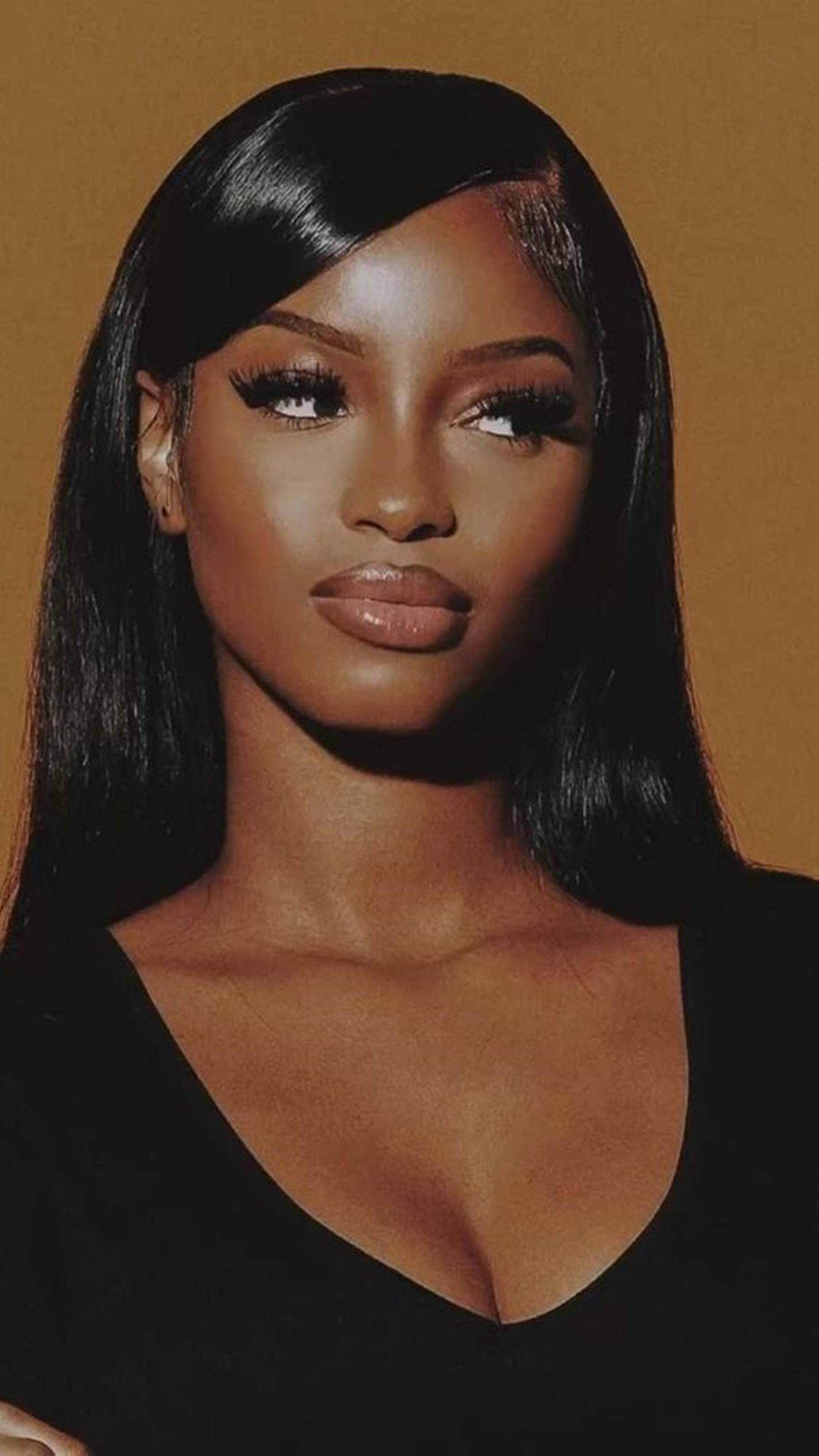 Smuk sort kvinde stilfuldt hår portræt 3D rendering skrivebordsbaggrund Wallpaper