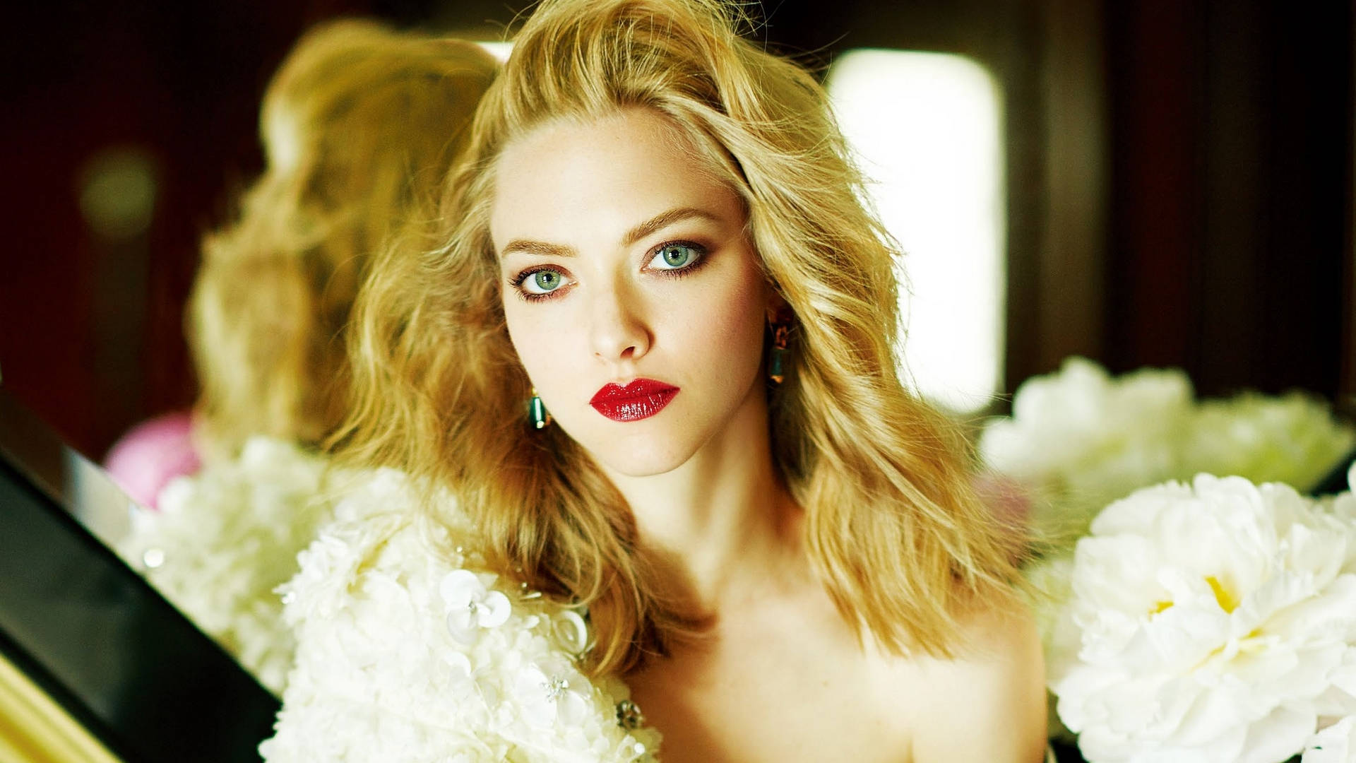 Beautiful Blonde Wearing Red Lipstick Background