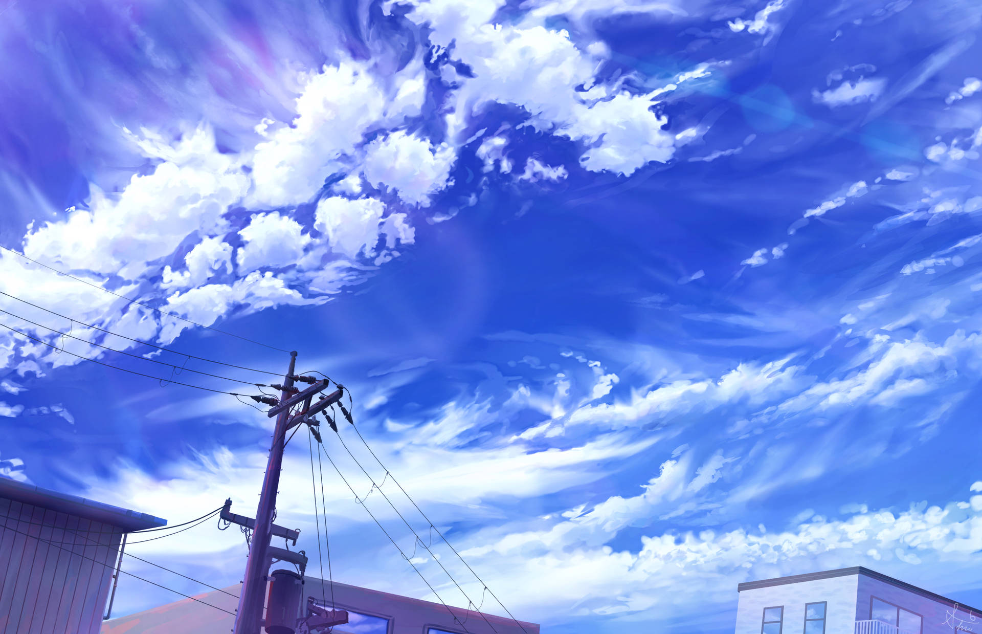 Vackerblå Himmel Med Fluffiga Moln. Wallpaper