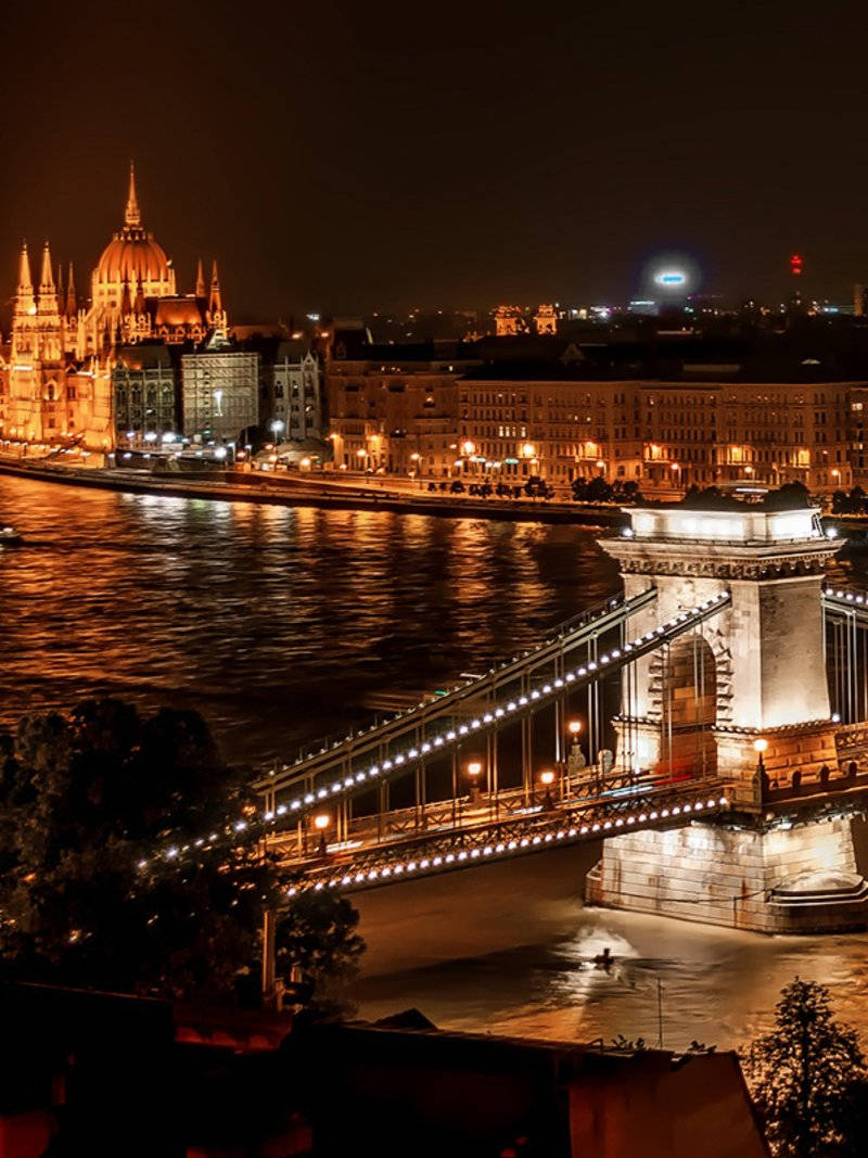 Majestic Night view of Budapest City Wallpaper