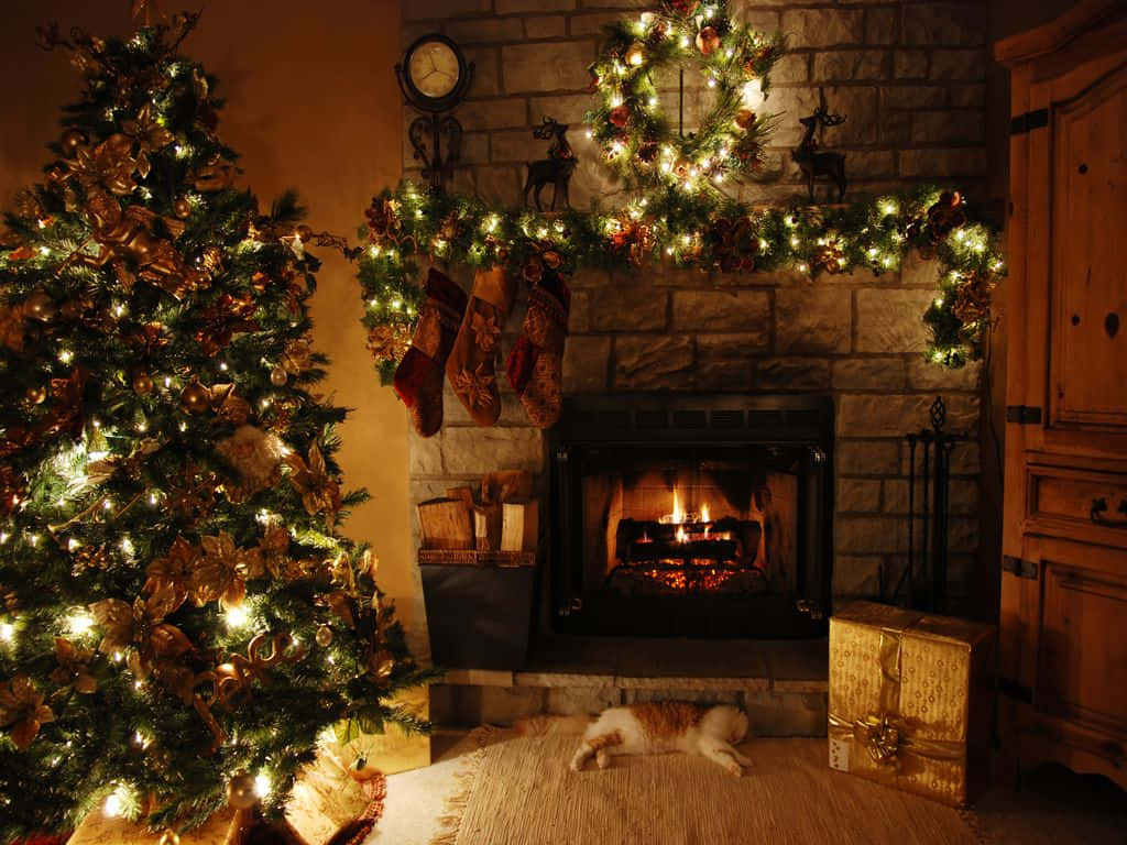 Beautiful Christmas Desktop Fireplace Wallpaper