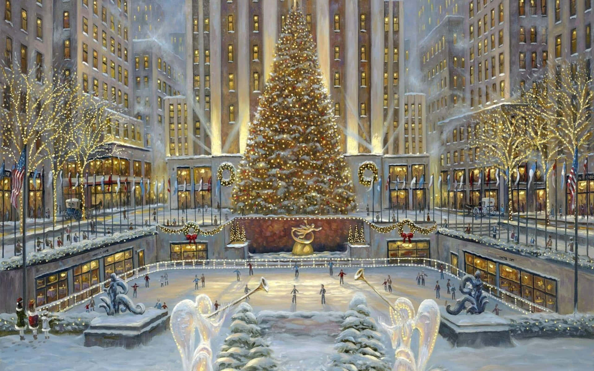 Alberodi Natale Del Rockefeller Center Sfondo
