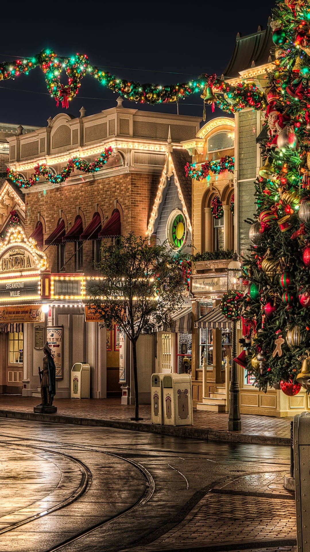 Beautiful Christmas Town Center At Night Wallpaper