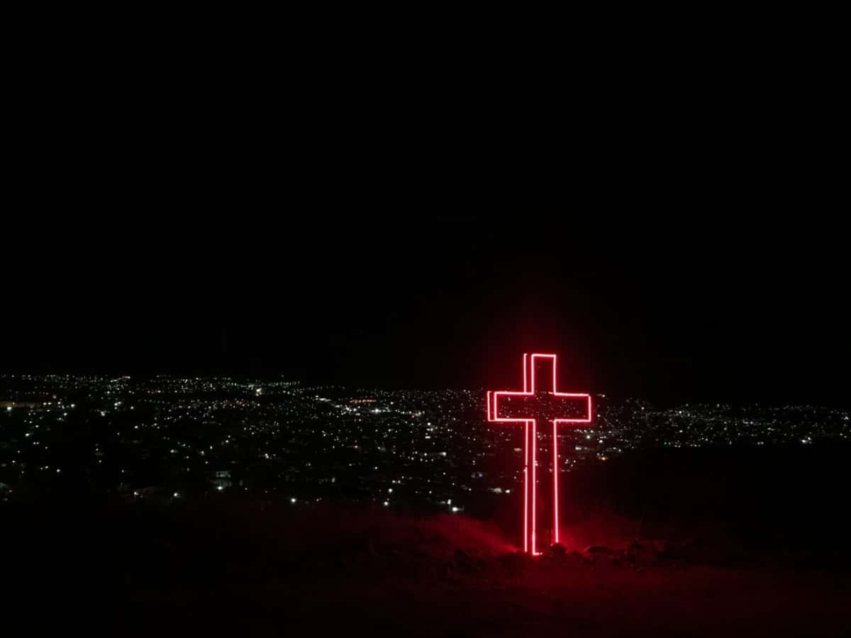 Hermosacruz Con Luz Roja De Neón. Fondo de pantalla