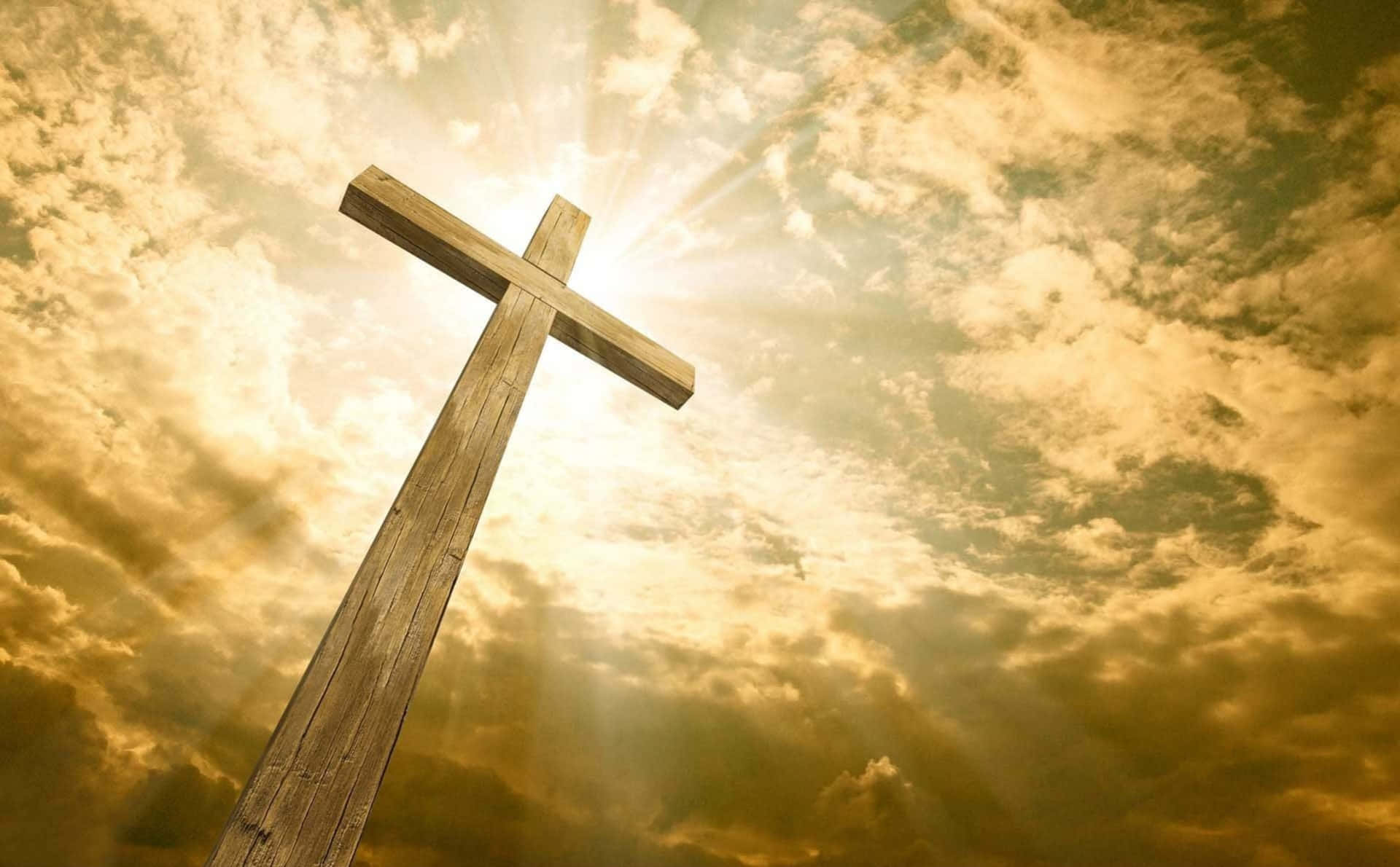Holly Wooden Beautiful Cross With Glowing Sky Wallpaper