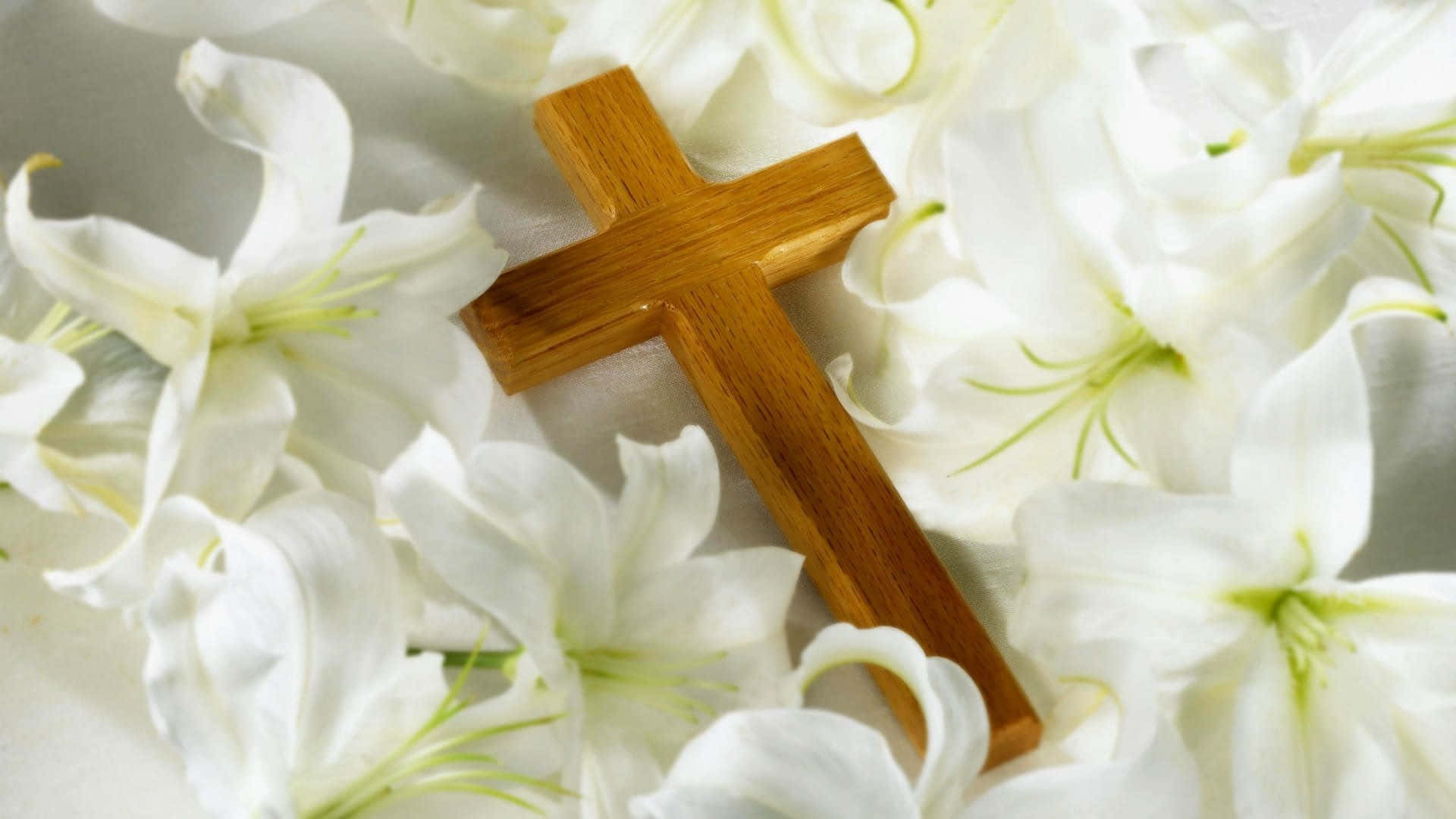 Religious Beautiful Cross With Lilly Flowers Wallpaper