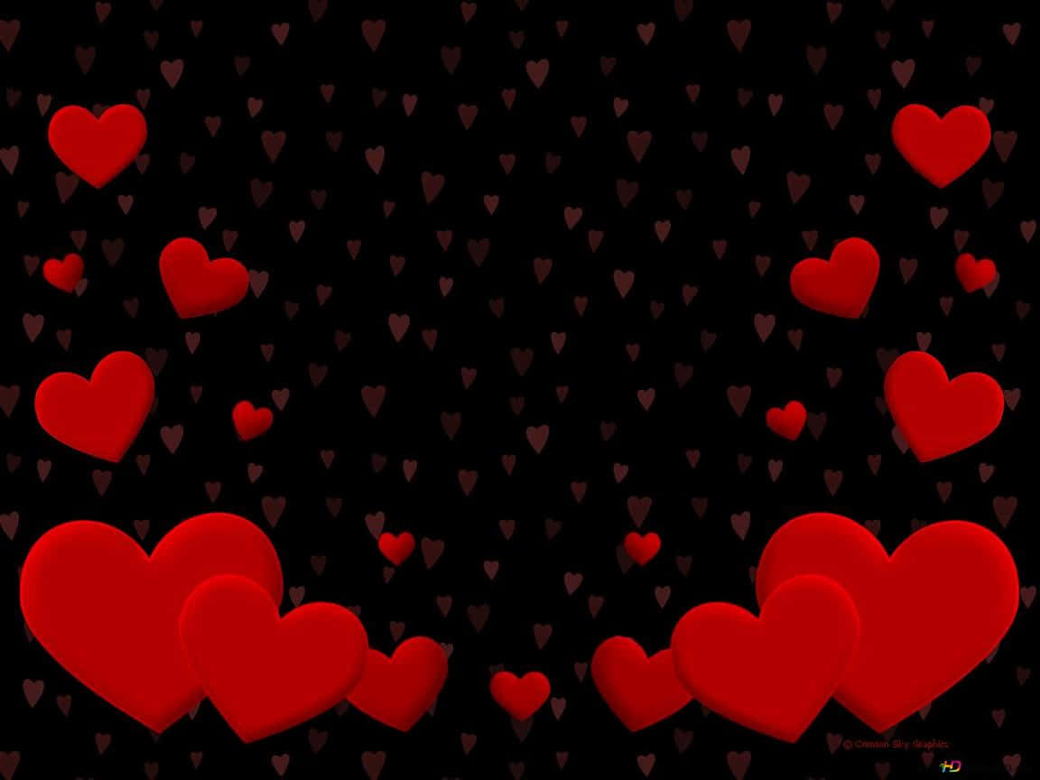 Díade San Valentín Corazones Rojos Sobre Fondo Negro Fondo de pantalla