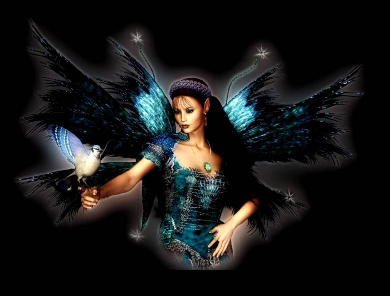 Beautiful Dark Fairy With Blue Wings Wallpaper
