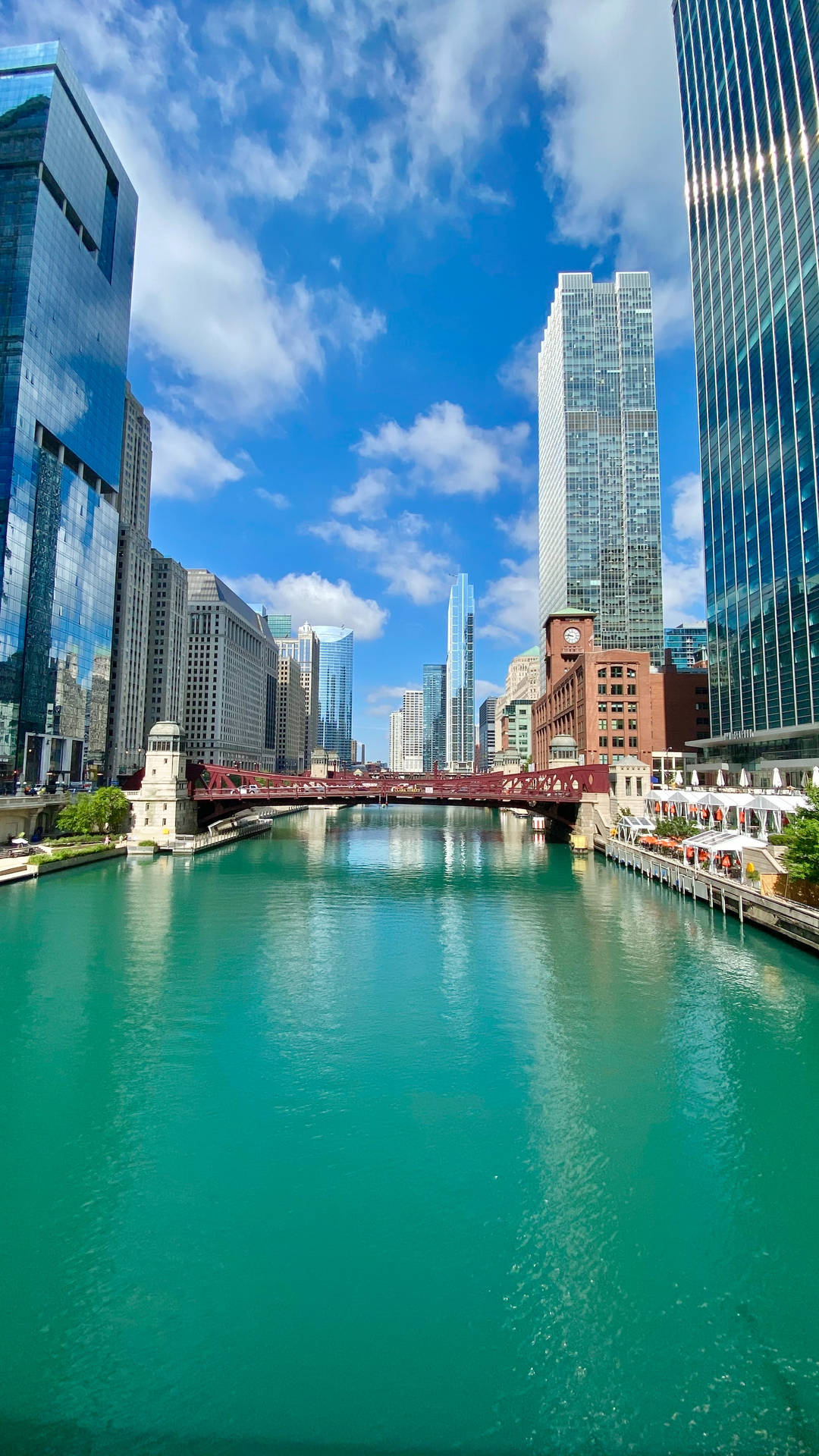 Beautiful Day Chicago Skyline Riverwalk Wallpaper