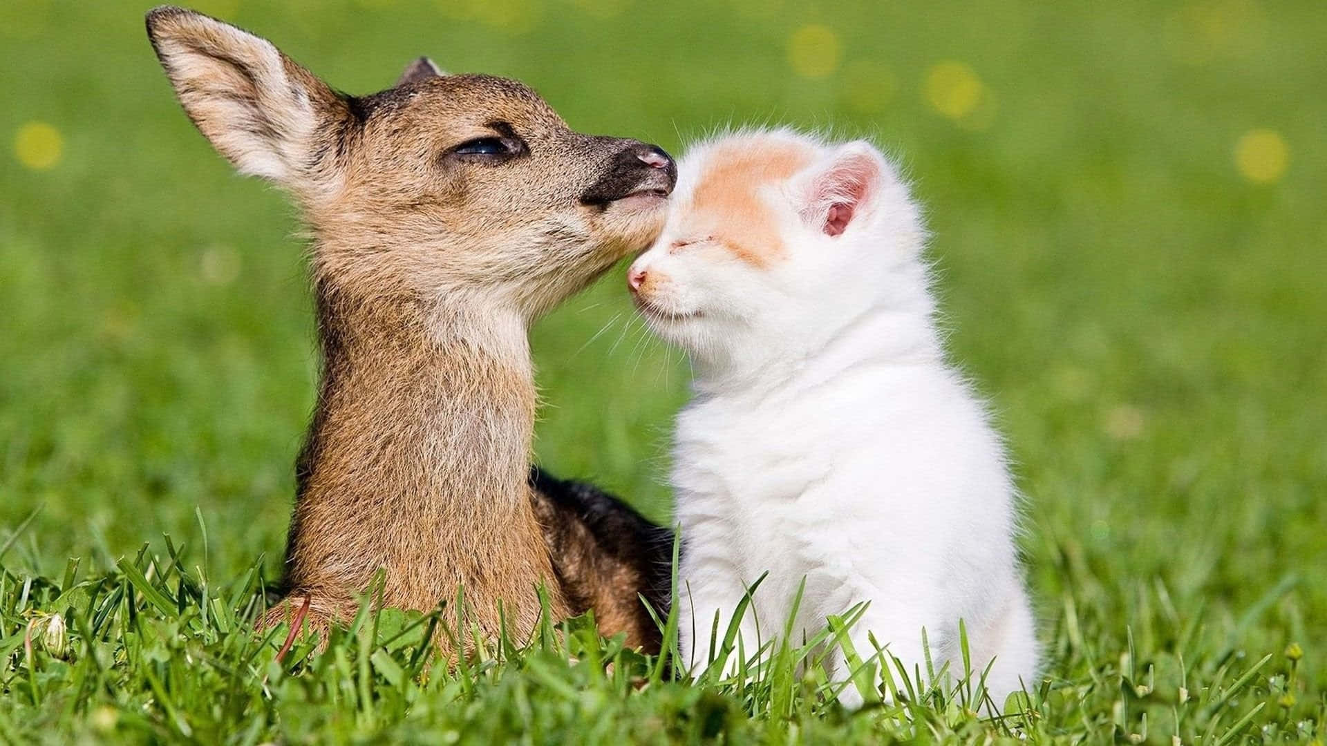 Beautiful Desktop Animal Roe Deer And A Kitten Wallpaper