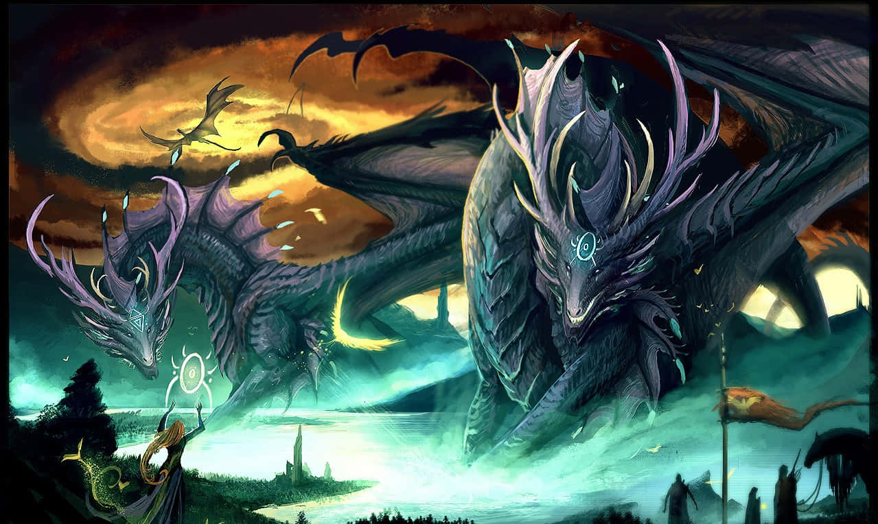 A majestic Beautiful Dragon spreads its wings Wallpaper