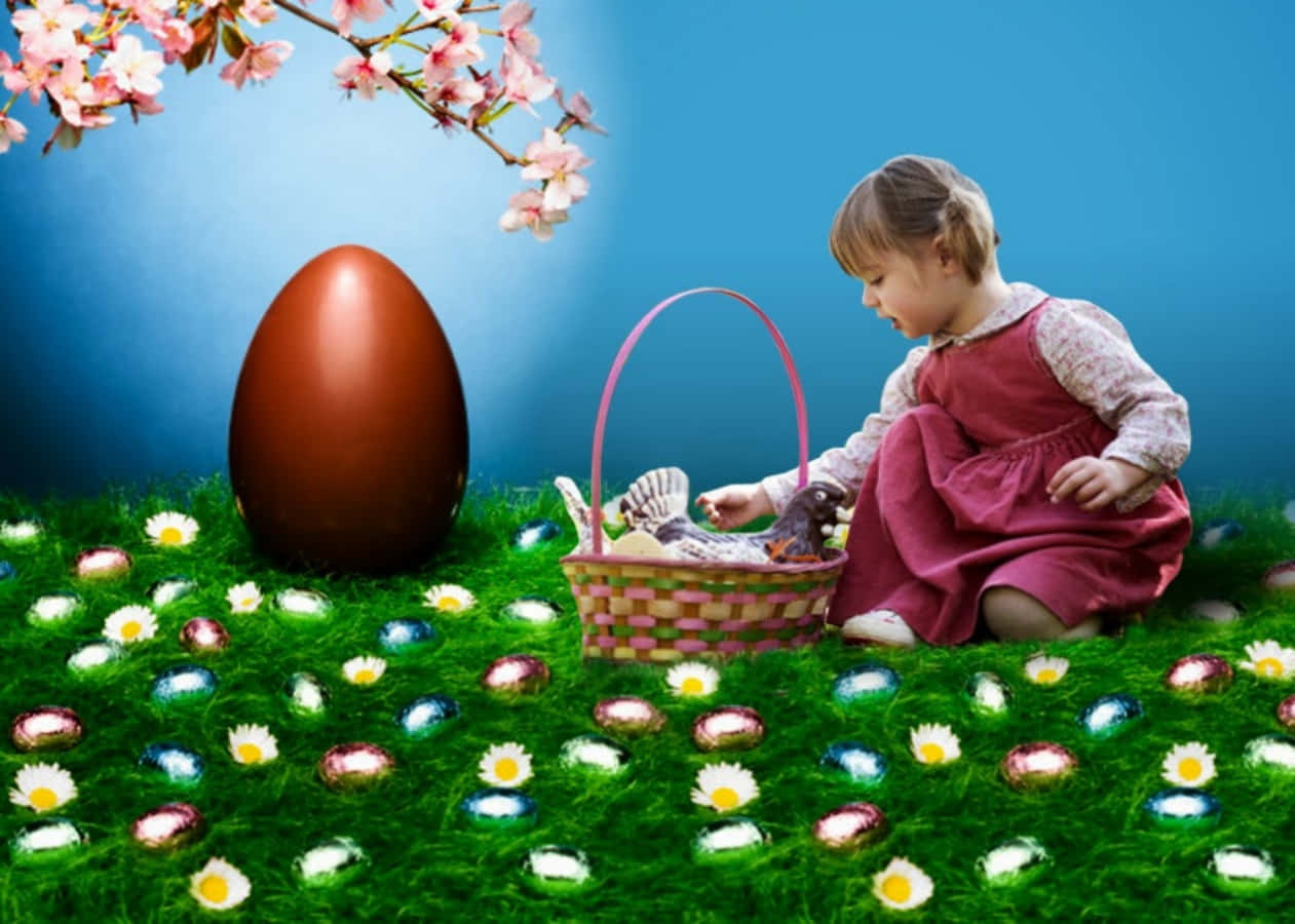 Bellissimaimmagine Di Un Bambino Con Le Uova Di Pasqua